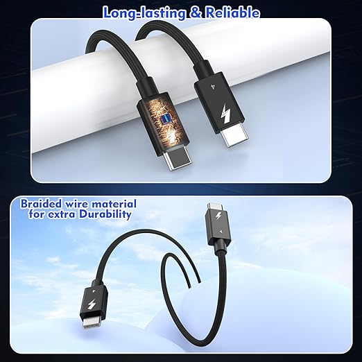 Thunderbolt 4 Cable, 2Pack 6.6FT USB C to C Cable, 240W Fast charging,40Gbps Data Transfer,Supports 8K/4K Displays, USB C charegr cord for iPhone 16 Series, MacBook Air, iPad (Thunderbolt 4-Certified)