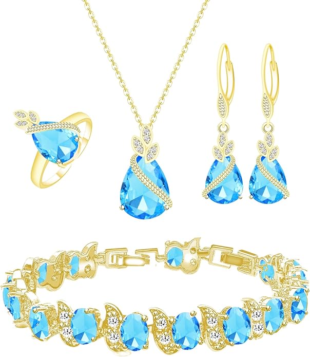 GZWHD Jewelry Set for Women CZ Earrings Necklace Ring Bracelet Set Prom Party Wedding Jewelry Gift for Mother Friend Wife