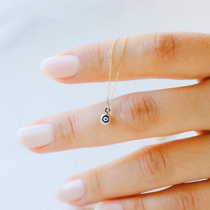 Evil Eye Necklace for Women 14K Gold Plated Delicate Necklaces Blue White CZ Diamond Pendant Necklace Cute Boho Tiny Evil Eye Lucky Protection Jewelry Gift for Women