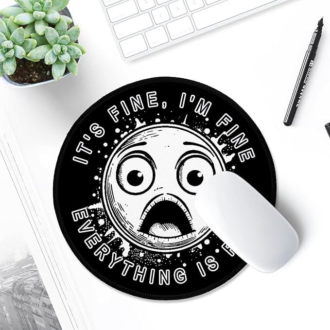 ITNRSIIET Round Mouse Pad with Stitched Edge Premium-Textured Waterproof Non-Slip Rubber Base Desktop Protection Mat Diameter 8.7 inches, Surprised