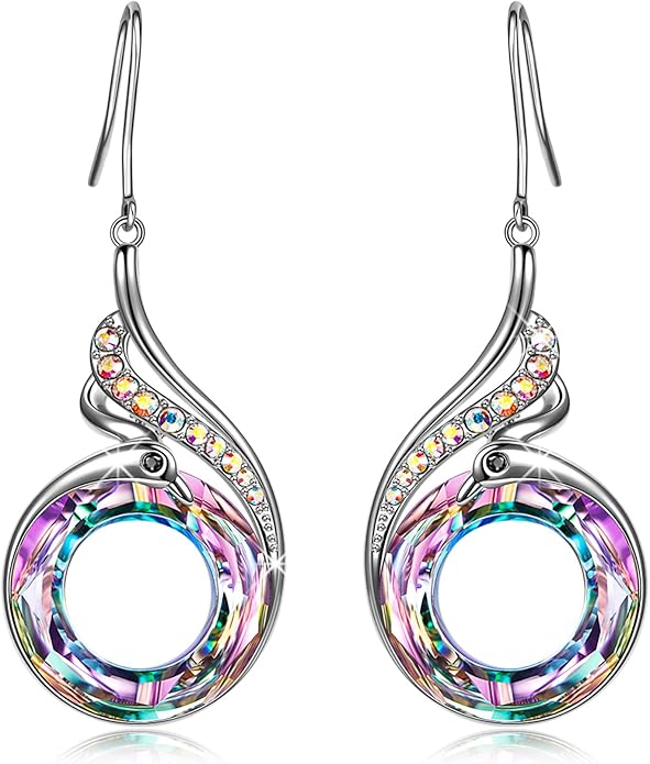 Kate Lynn "Rise From the Ashes" Phoenix Earrings, Sterling Silver Dangle Earrings with Crystals from Austria, Birthday Gift with Jewelry Box, Symbol of Luck and Renewal