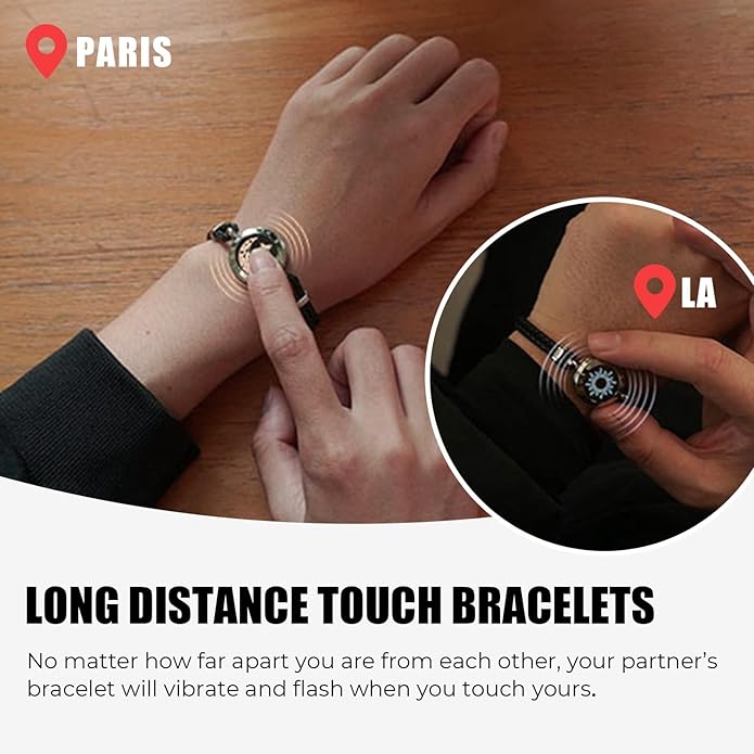 TOTWOO Long Distance Touch Bracelets for Couples, Smart Light & Vibration Love Jewelry, Long Distance Valentines Day Gifts for Him Her Women Men, One-to-One Bluetooth Pairing via App