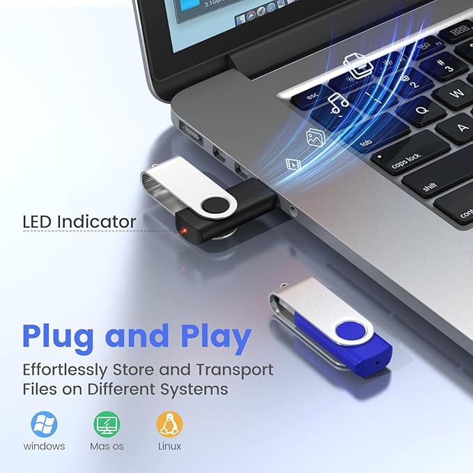 ABLAZE 32GB Flash Drive 10 Pack, USB 2.0 Memory Stick with Lanyards Swivel Thumb Drives Bulk 32GB Pendrive U Disk for Data Storage (Mixcolors)
