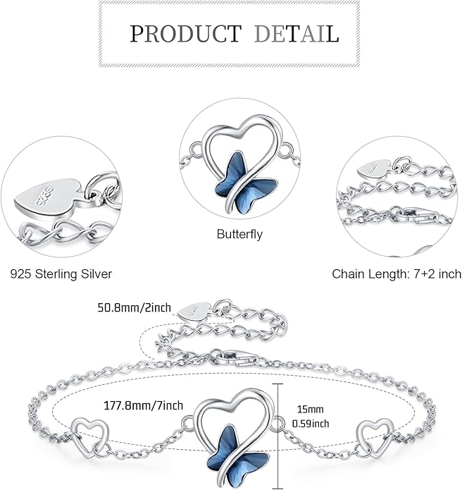 Dragonfly Bracelet 925 Sterling Silver Butterfly Bracelet Adjustable Celtic Moon Bracelet Irish Celtic Jewelry Gifts for Women