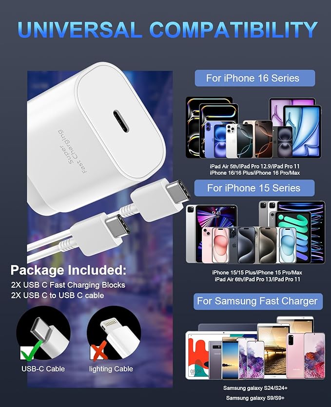 iPhone 16 15 Charger Fast Charging,30W USB C iPhone 16 15 Pro Max Charger Block &10FT Long Type C Cable Cord for iPhone 16/16 Pro Max/15/15 Pro Max/15 Plus/iPad Pro 12.9/11,Android Phone for S25Ultra