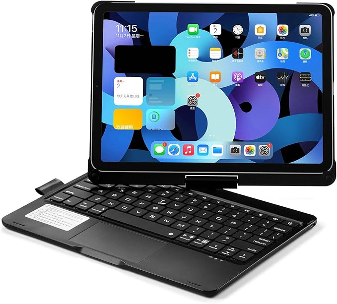 Rotatable Keyboard Case for iPad Air 11 Inch (M3/M2)/ Air5/Air4/iPad Pro11 2022/2021/2020, Backlits Bluetooth Touchpad Keyboard Smart Cover with Pencil Holder, Black