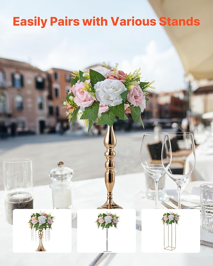 VEVOR Flower Ball Arrangement Bouquet 10PCS, 9.5-Inch Diameter Artificial Flower Balls Wedding Table Centerpieces, Faux Rose Arrangements for Wedding Centerpiece Home Decoration, Pink and White Roses