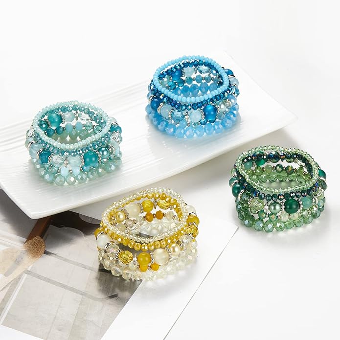Noessla Beaded Boho Stretch Bracelet Colorful Stackable Crystal Beads Bracelets Trendy Costume Jewelry Mothers Day Gifts for Women