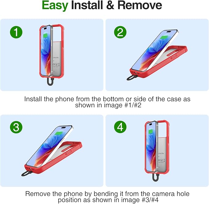 GIN FOXI Fast Charging Battery Case for iPhone 15 Pro Max/15 Plus, 8000mAh 15W Ultra Slim Charger Case Rechargeable Portable Extended Power Bank Case Cover Battery Pack Built-in Cable, Red(6.7”)
