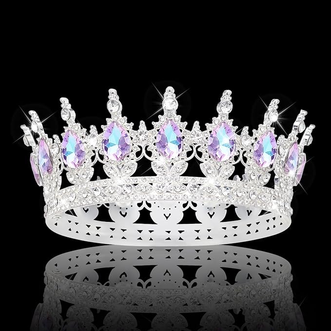 Queen Crown Rhinestone Wedding Crowns and Tiaras for Women Costume Party Hair Accessories Princess Birthday Crown Crystal Bridal Crown (Silver & Violet Crown)