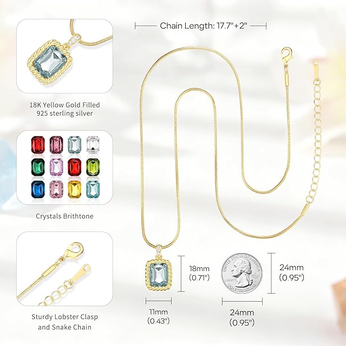 Valentine's Day Gifts for Her-18K Gold Plated Dainty Square Crystal Birthstone Necklace,Gold Jewelry for Women,Anniversary Birthday Gifts for Women Her Wife Girlfriend Mom Womens Necklace Jewelry