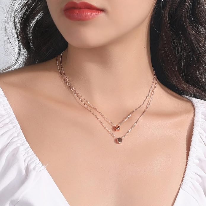 ChicSilver Personalized 925 Sterling Silver Dainty Small Heart/Star/Moon/Dot/Triangle Pendant Necklace for Women, Silver/Gold/Rose Gold/Black (with Gift Box)