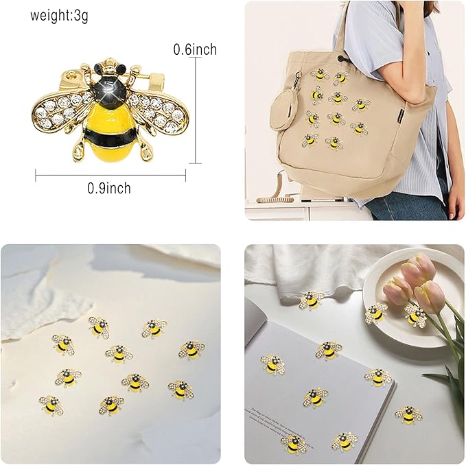 10 Pack Rhinestone Bee Brooches Pins Set Cute Enamel Crystal Animal Lapel Pin Brooch Badges Jewelry Set for Women Clothing Bags Backpacks Hat