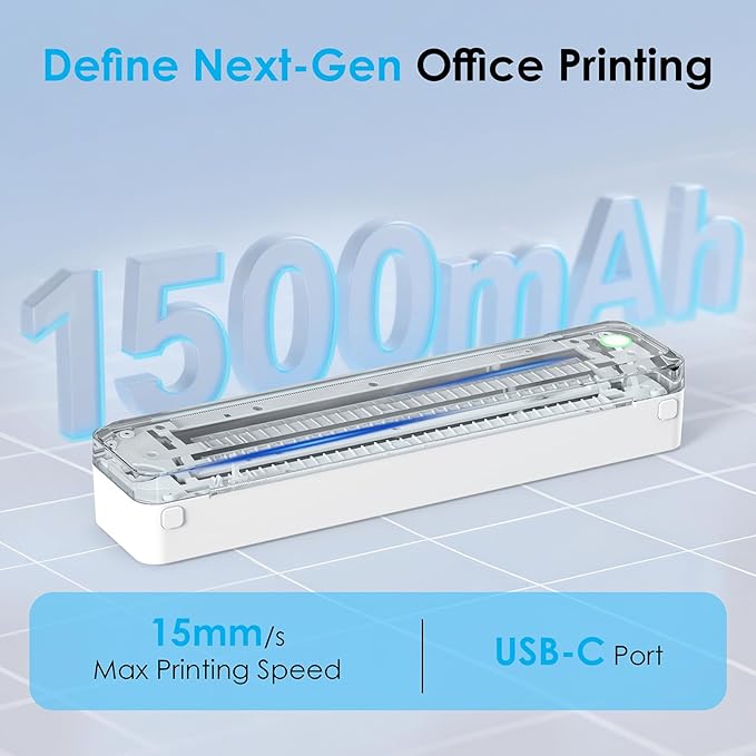 Portable Thermal Printer, Bluetooth Wireless Printer for Travel,Home Use,Office&School – Supports 8.5" x 11" US Letter, A4 & A5 Thermal Paper, Inkless Printing, Compatible with iOS, Android&Laptop