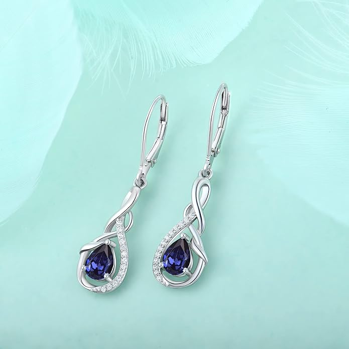 Starchenie Infinity Dangle Drop Earrings Sterling Silver Leverback Earrings Gemstones Twisted Jewelry