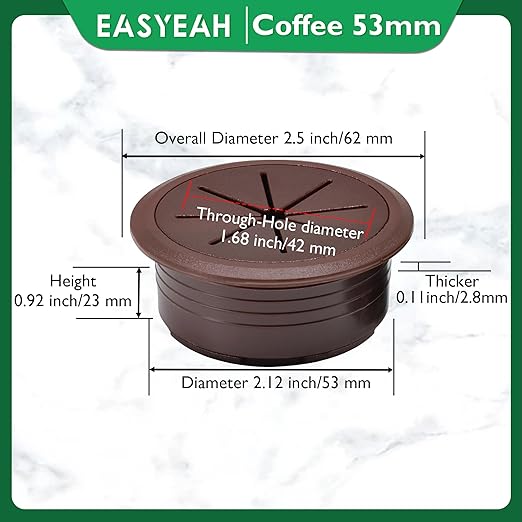 5 Pcs Desk Grommet 2-1/16" / 53 mm, Desk Hole Cover for Cables Coffee, Cable Grommet ABS Plastic, Desk Hole Grommet for Home & Office Pc, Detachable Cable Cord Organizer