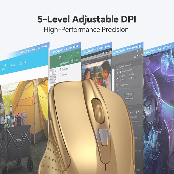 TECKNET Wireless Mouse, 2.4G Ergonomic Optical Mouse, Computer Mouse for Laptop, PC, Computer, Chromebook, Notebook, 6 Buttons, 24 Months Battery Life, 4000 DPI, 6 Adjustment Levels