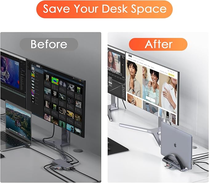 TobenONE MacBook Docking Station Dual Monitor 4K with 100W Power Adapter, 13-in-2 USB C Docking Station for MacBook Pro/Air, Laptop Dock Stand with 2 HDMI, VGA, 5 USB, PD 3.0, RJ45, SD/Micro SD, Audio