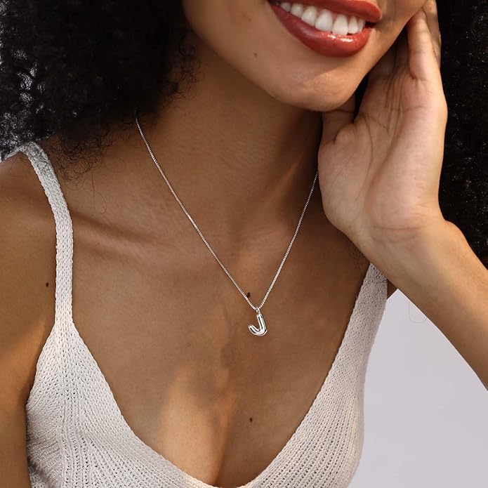 Bubble Gold Silver Letter Necklace Initial Necklaces for Women Trendy 14K Dainty Charm Pendant Name Necklace Personalized Jewelry Gift for Women Teen