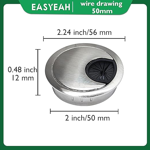 1 Pcs Desk Grommet 2" / 50 mm, Desk Cord Hole Cover, Cable Grommet Metal Zinc Alloy Materilal, Desk Hole Grommet for Home & Office Pc, Detachable Cable Cord Organizer-Brushed Silver