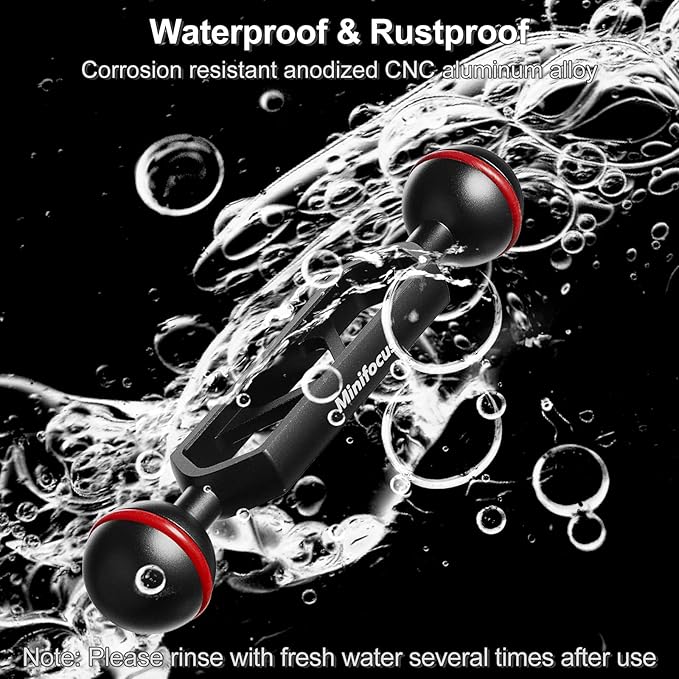 MINIFOCUS 5" Double Ball Aluminum Extension Arm, 1" Ball Head Connector Underwater CNC Arm System Ball Head Extension for Strobe/Video Light/Diving Camera Tray, Waterproof and Rustproof (2pack)