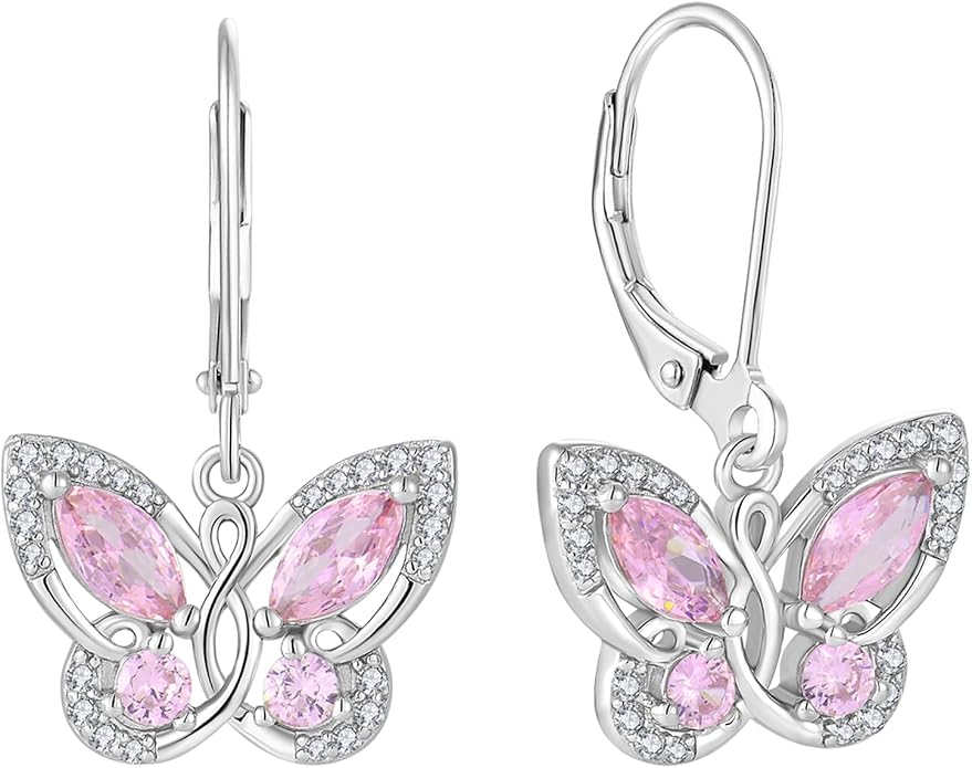 Starchenie Butterfly Earrings for Women 925 Sterling Silver Leverback Earrings Birthstone Butterfly Jewelry Gifts