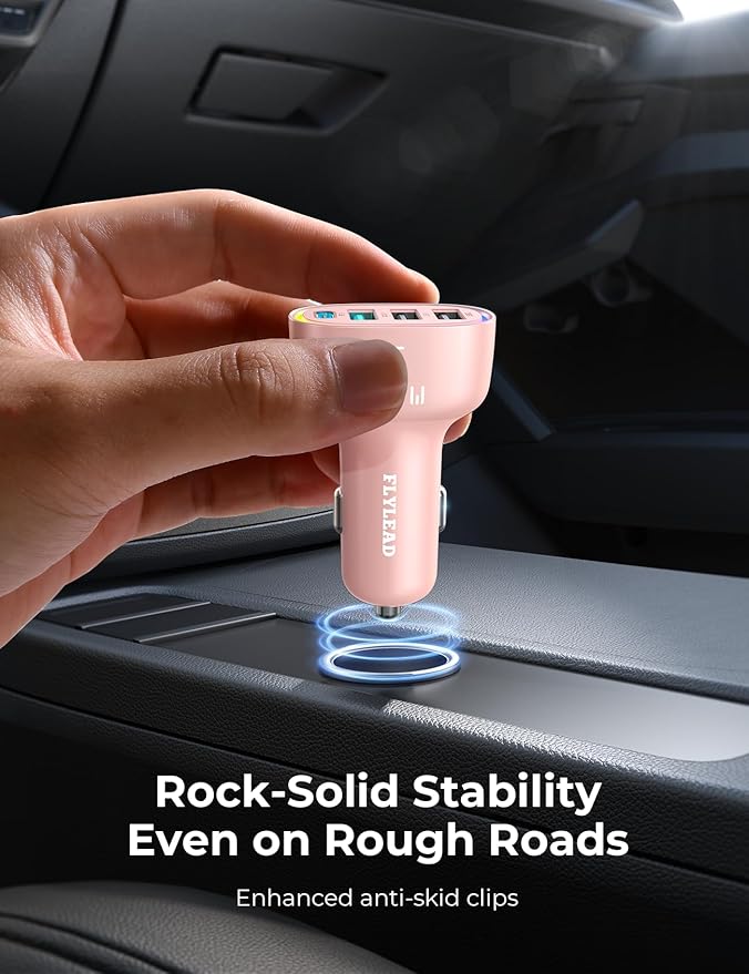 USB C Car Charger Cigarette Lighter Adapter 75W 4-Port Fast Car Charger Fast Charging Compatible with iPhone16/15/14/13 Series- Pink