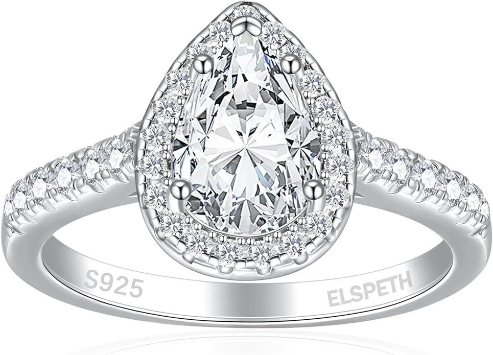 Elspeth 925 Sterling Silver Engagement Ring for Women Oval/Radiant/Pear/Princess/RoundCut Cubic Zirconia Promise Ring Size 4-10