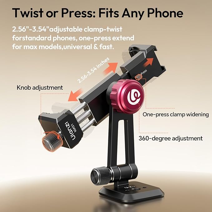 ULANZI MA51 Metal Phone Tripod Mount, Phone Clamp with Arca UKA Base, Cold Shoe, Arri Locating Holes, 360° Swivel 180° Tilt, Cell Phone Holder Compatible with iPhone 17 16 15 14 Samsung Cell Phone