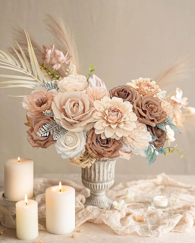 Roses Artificial Flowers Nude Fake Flower for DIY Wedding Bouquet Bridal Baby Shower Decorations Party Table Centerpieces Cake Decorating Silk Floral Arrangement Home Decor Indoor Beige