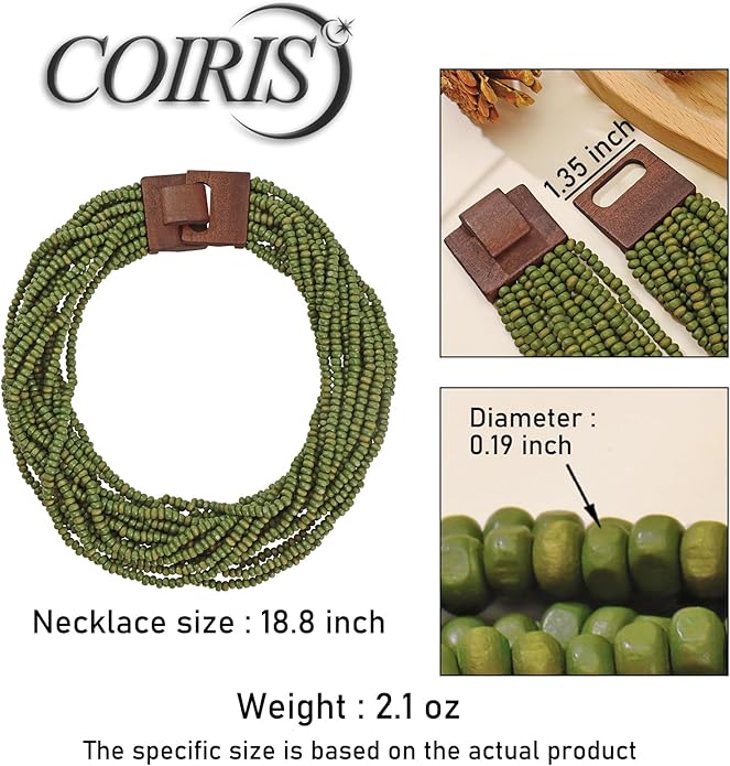 Coiris Beaded Strand Necklace for Women Boho Chunky Beaded Strand Necklace Bohemian Summer Beach Necklace Jewelry for Women(N0059-Black)
