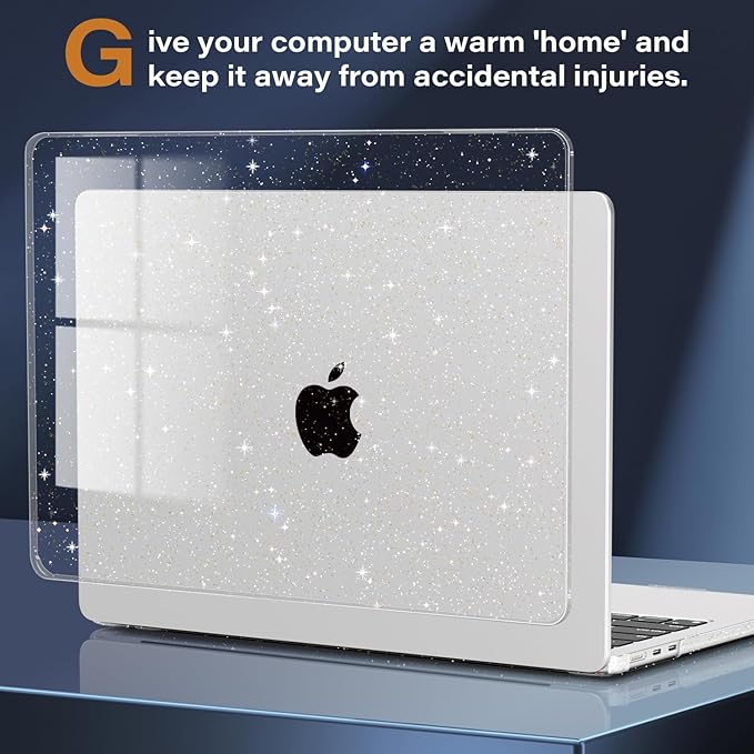 CISSOOK Clear Glitter Star Case for MacBook Air 13.6 inch 2025 2024 2022 Release A3240 A3113 A2681, Glossy Sparkly Hard Shell Case with Keyboard Cover Type C Adapter for MacBook Air 13.6" M2 M3 M4