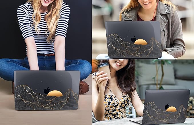 CISSOOK Compatible with MacBook Air 13 Inch M1 Case 2022 2021-2018 Release A2337 A2179 A1932, Crystal Black Plastic Hard Shell Case Cover for MacBook Air 13" with Touch ID, Sun & Mountain