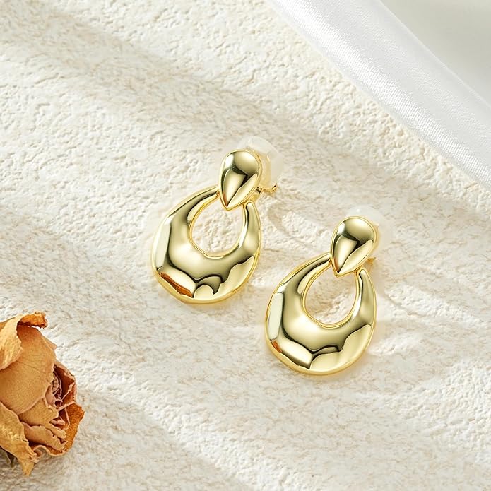 Clip on Earrings for Women Hypoallergenic Statement Retro Clip Earrings 14K Gold/Silver Plated Hoop Dangle Earrings 5A Cubic Zirconia Round Multiple Styles for Women Fashion Trendy Jewelry Gifts