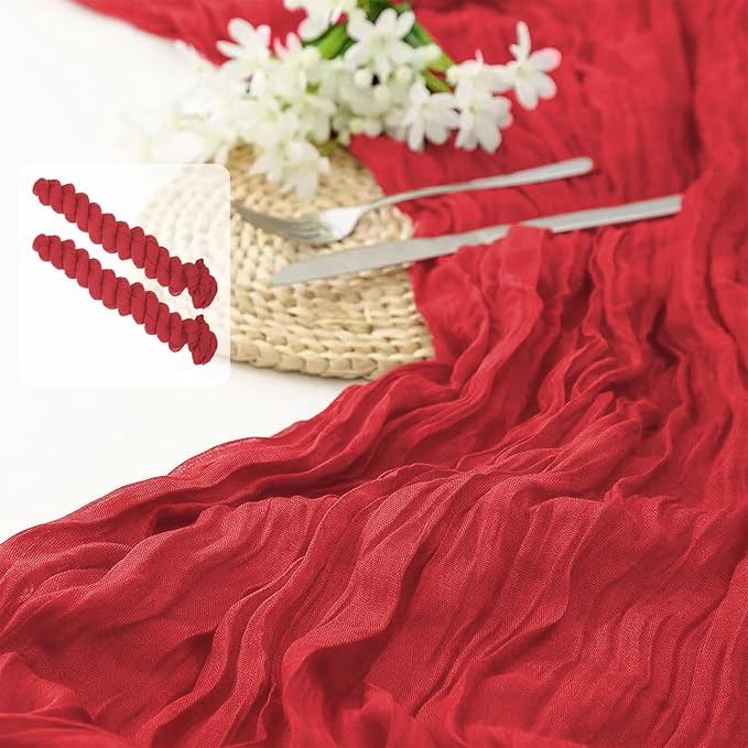 2 Pack 10 Ft Cheesecloth Table Runner Red Gauze Long Table Runners Boho Gauze Cheese Cloth Table Runner Rustic Sheer Runner for Wedding Party Table Decor ( 35 x 120 Inch )