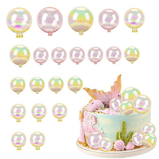 Gyufise 21Pcs Colorful Balls Cake Toppers Clear White Pink Mini Balloons Cupcake Topper DIY Cake Insert Topper Balls Cake Decorations for Wedding Anniversary Baby Shower Birthday Party Supplies