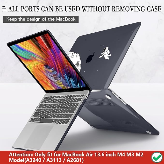 CISSOOK Case Compatible with MacBook Air 13.6 Inch 2022 2024 2025 Release Model A2681 M2 A3113 M3 A3240 M4 Astronaut, Clear Black Space Hard Shell with Keyboard Cover for MacBook Air 13.6", Astronaut