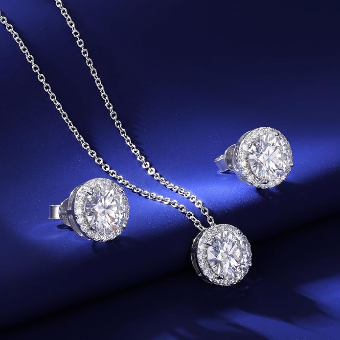 Moissanite Necklace and Earrings Set for Women/Men Crystal Gold/Silver Jewelry Prom Accessories Anniversary Birthday Party Moissanite Jewelry Set Gifts