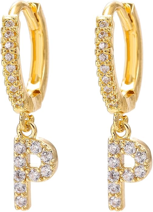 14K Gold Dangle Drop Initial Earrings for Women Dainty CZ Huggie Hoop Name Letter Earrings S925 Sterling Silver Post with Cubic Zirconia Hypoallergenic Gifts Jewelry
