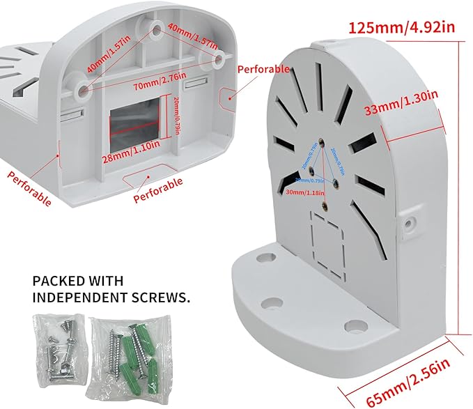 Indoor Outdoor Camera Bracket ABS Plastic Wall Mount L-Shaped Bracket for Security Dome IP Camera Mounting, Junction Box Cable Management (2.5in-SL-1PACK)