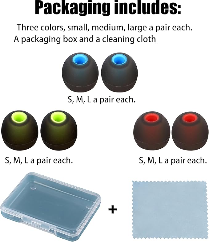 Silicone Replacement Earbud Tips Ear Tips Fit Most in-Ear Earbuds(Inner Hole 3.8mm -5.1mm) Headphone Rubber Tips Earbud Covers 9 Pairs S M L