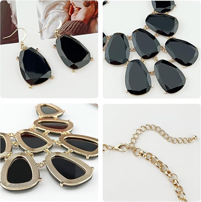 Firstmeet Chunky Bubble Statement Collar Necklace with Earrings for Women