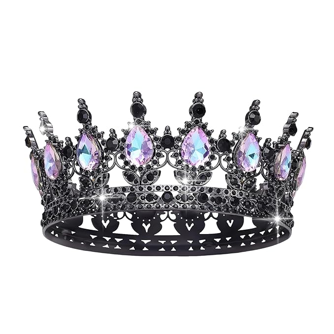 Queen Crown Rhinestone Wedding Crowns and Tiaras for Women Costume Party Hair Accessories Princess Birthday Crown Crystal Bridal Crown (Black Moonlight Purple)
