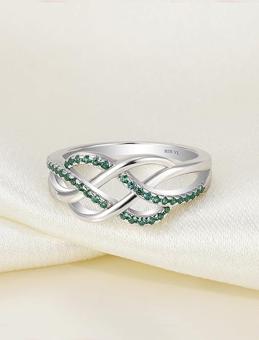 YL Celtic Knot Rings 925 Sterling Silver Twisted Knot Ring Birthstone Infinity Statement Jewelry for Women-size5