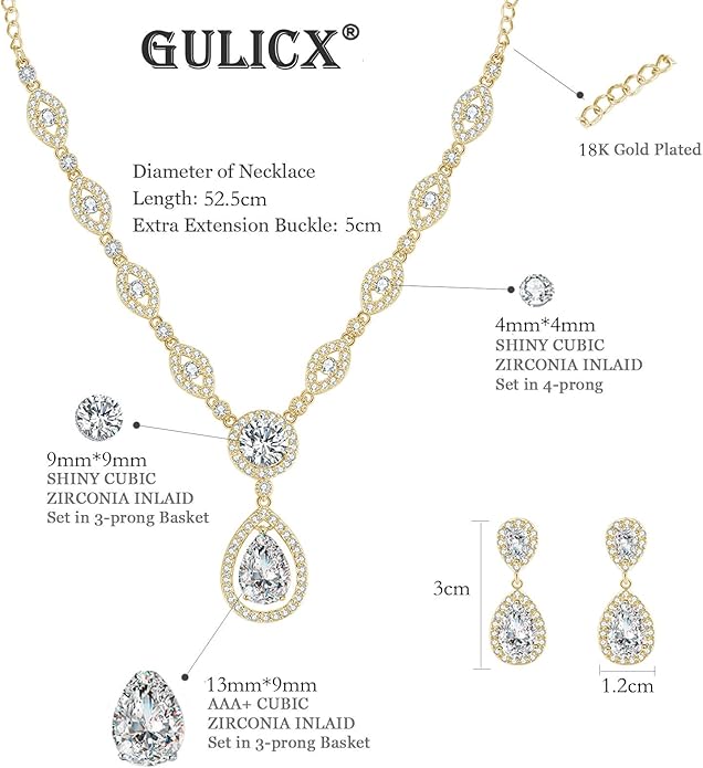GULICX AAA Cubic Zirconia CZ Silver Plated Base Women's Party Jewelry Set Earrings Pendant Necklace
