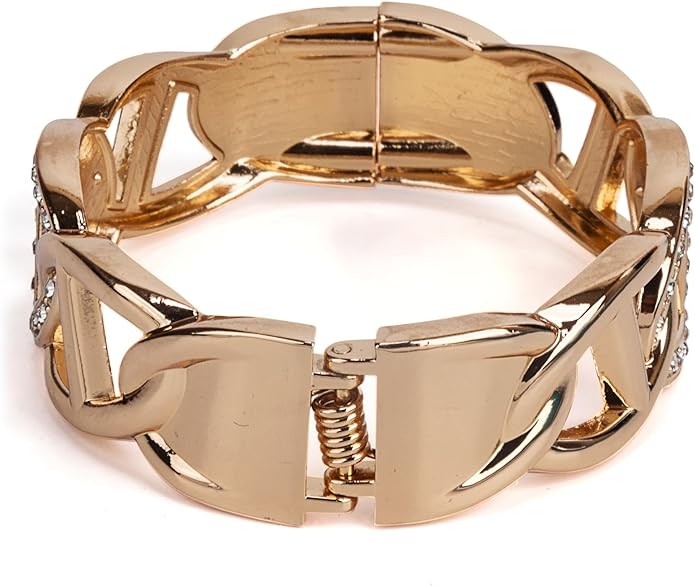 SPUNKYsoul Chain Link Buckle With Rhinestones Cuff Bracelet in Gold, Silver Rose Gold and Gun Metal for Women