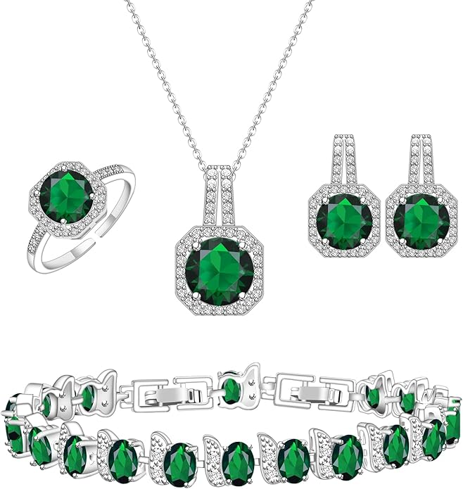 GZWHD Jewelry Set for Women CZ Earrings Necklace Ring Bracelet Set Prom Party Wedding Jewelry Gift for Mother Friend Wife