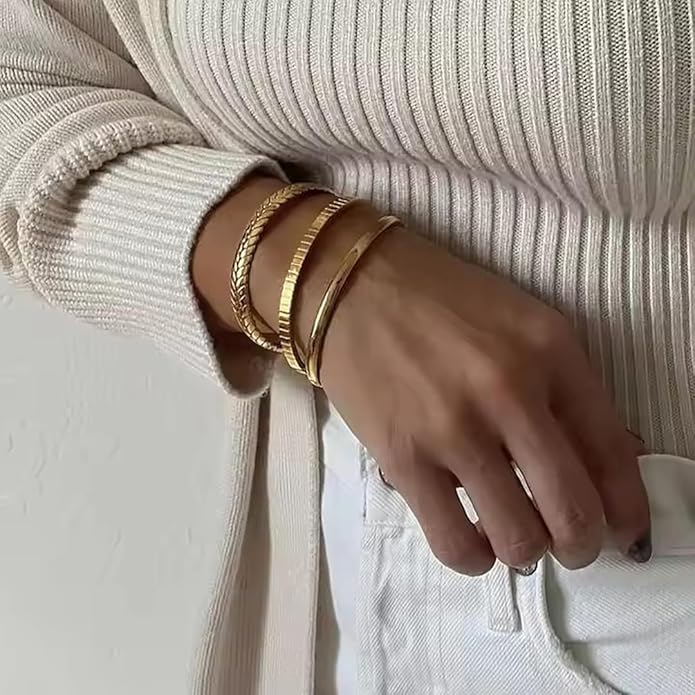 PERNNLA PEARL Dainty Gold Bar Bracelet for Women Simple Delicate Thin Cuff Bangle Hook Bracelet 18K Gold Plated Handmade Minimalist Jewelry