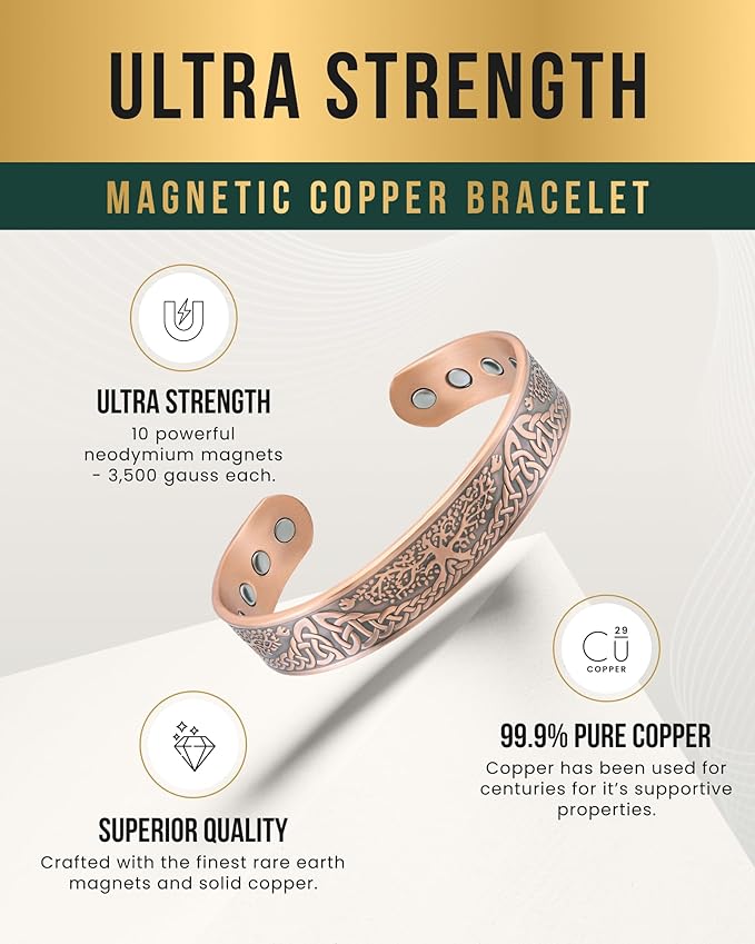 MagnetRX® Magnetic Copper Bracelets for Men – Effective 99.9% Pure Copper Bracelet for Men – Adjustable Copper Magnetic Bracelets (Irish Tree)