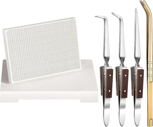 Gisafai 6 Pcs Jewelry Soldering Kit Include 2 Soldering Block Honeycomb Ceramic Welding Boards, 1 Copper Tongs, 3 Tweezers Reverse Tweezers Jewelers Making Melting Casting Tools Supplies